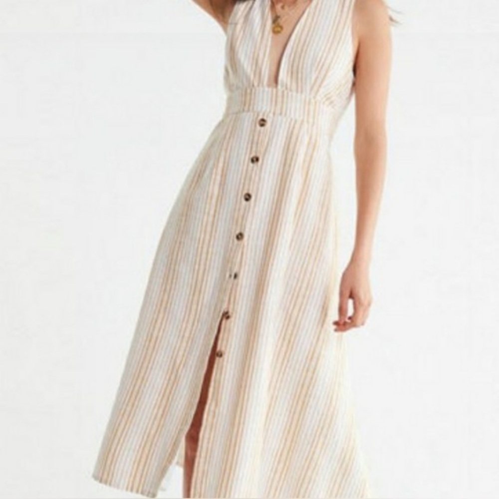 Urban Outfitters millie button up yellow white stripe dress size 4